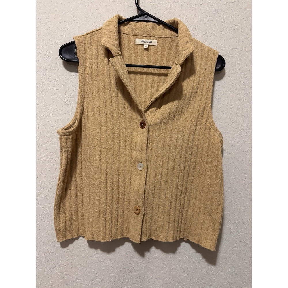 MADEWELL Ribbed Vest Top Sz L Coastal Grandmother Terry Cloth Cottagecore Boho - Picture 3 of 12